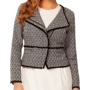 DEX The Suit Shop NY Tweed Textured Blazer‎ Black and White Sz M NWOT Chic Work